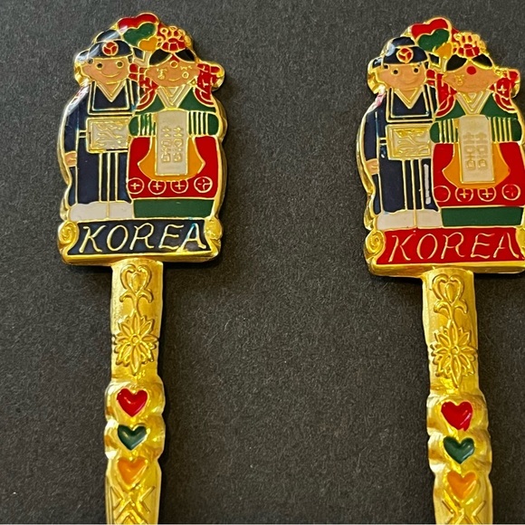 Saechen Fons Korea Gold Plated Spoon & Fork Set Korean 24 Karat Collector Set 2x - Picture 2 of 9